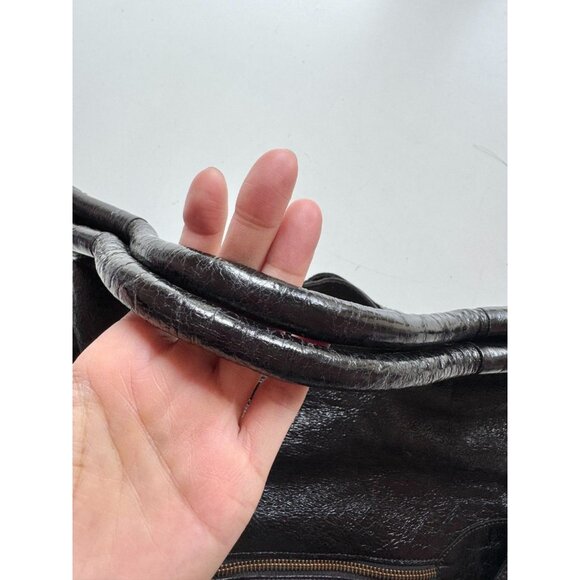 FOLEY + CORINNA Mid City Black Crinkle Leather Foldover Crossbody Bag Purse - Picture 7 of 14